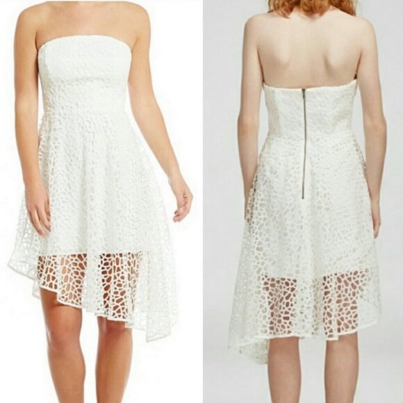 Revolve Keepsake White Eyelet Asymmetric Dress Size Small Strapless Lace Boho - Picture 10 of 10